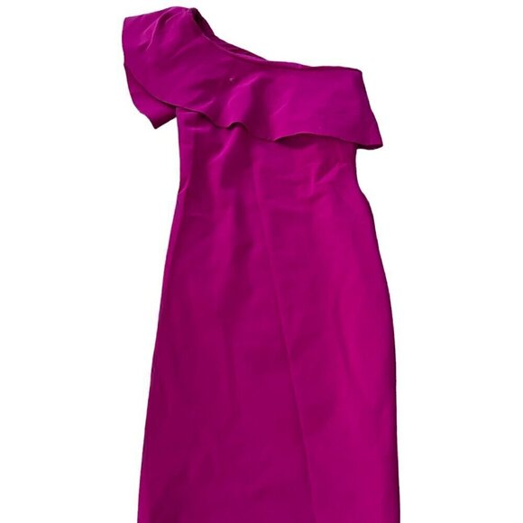 Chiara Boni Womens Dress 40 Magenta Eliisse One Shoulder Ruffle Midi Polyamide - Picture 2 of 11